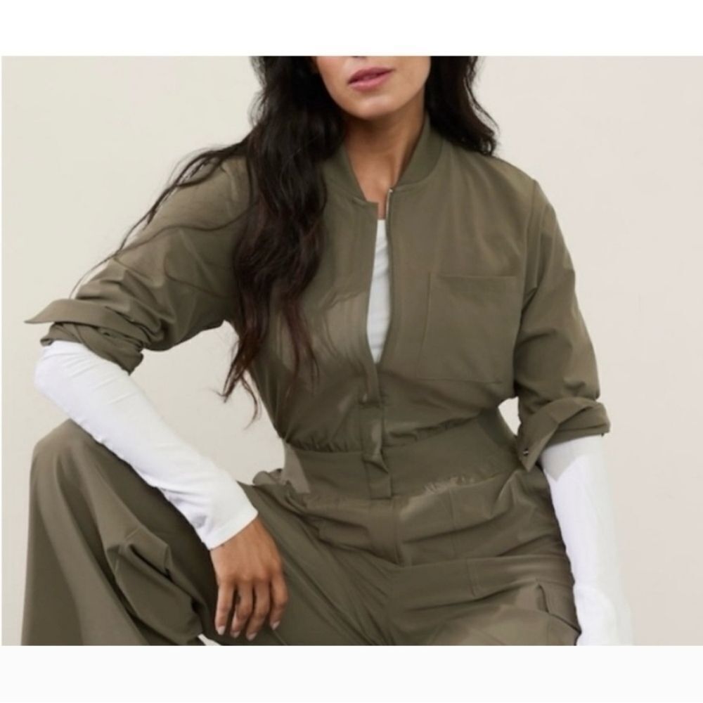 NWT Athleta Brooklin Long Sleeve Jumpsuit Im Army Green Size 16 - Picture 12 of 15